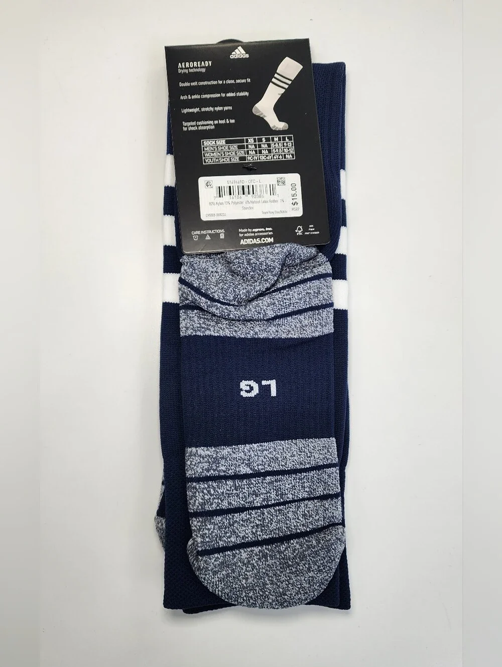 Adidas 3-Stripe Hoop Soccer Socks Over The Calf Size L (Shoe Size 9-13)